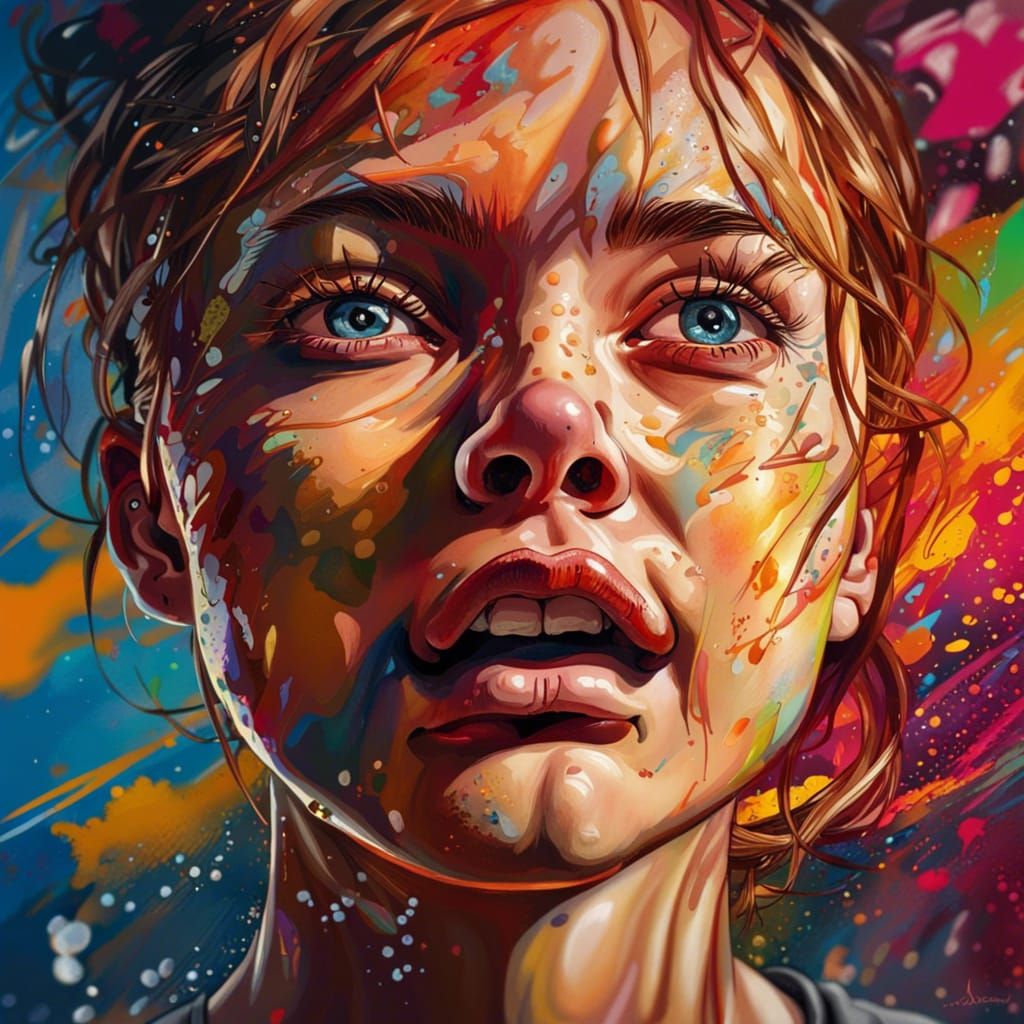 Hyperrealistic Portrait with Colorful Background