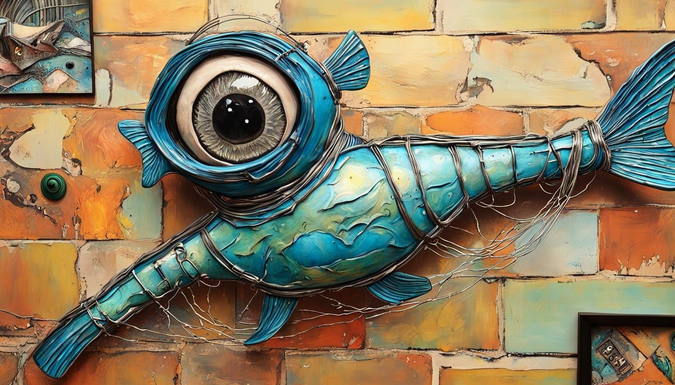 Surreal Creature Falling in Maximalist Metallic Sculpture