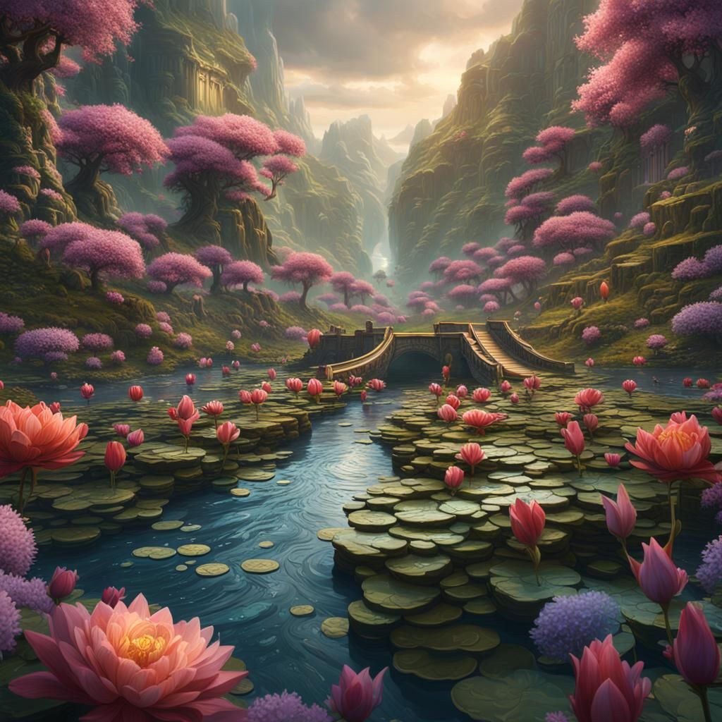 Flowering River of Money in Detailed Matte Painting