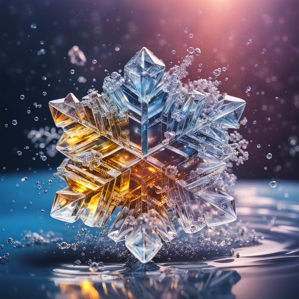 Hyperrealistic Crystal Snowflake Splash Art