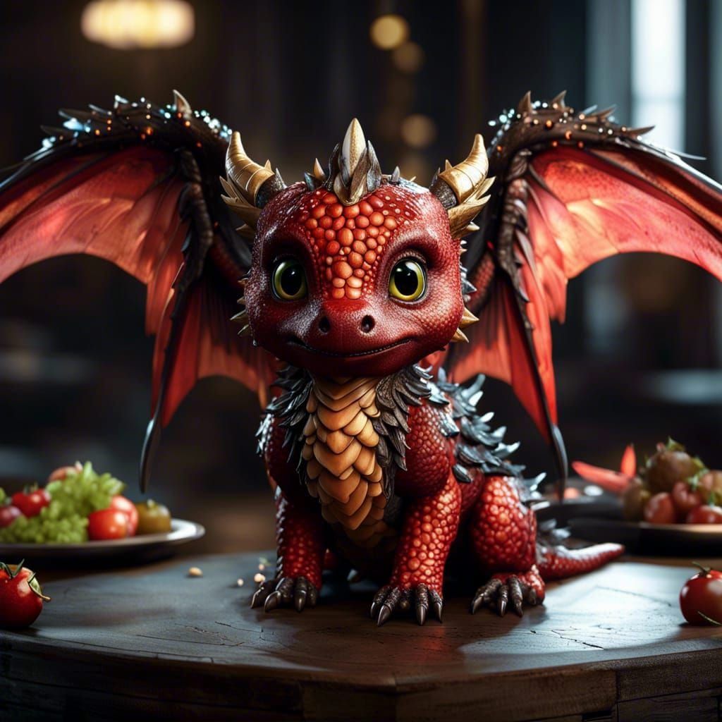 Adorable Winged Steak Dragon in High Quality CGI
