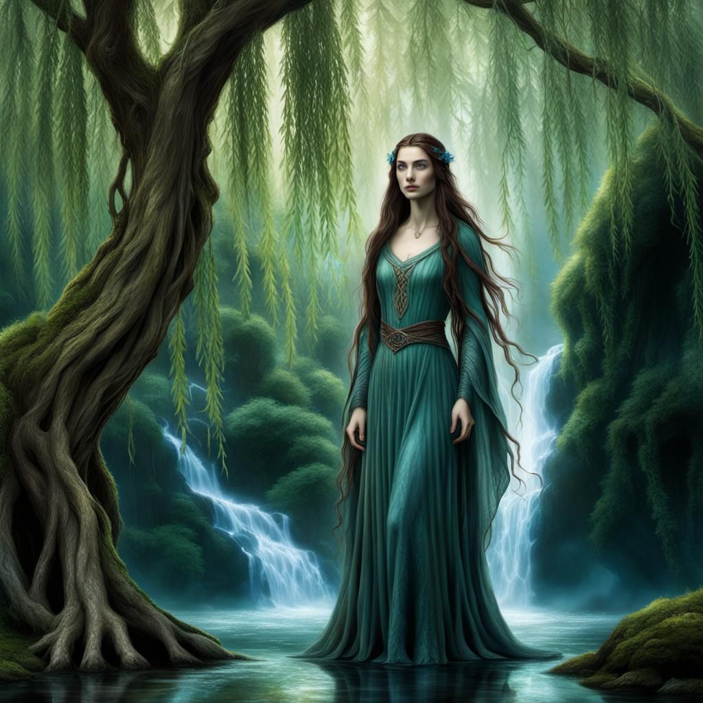 Elven Woman Under Ancient Willow Tree