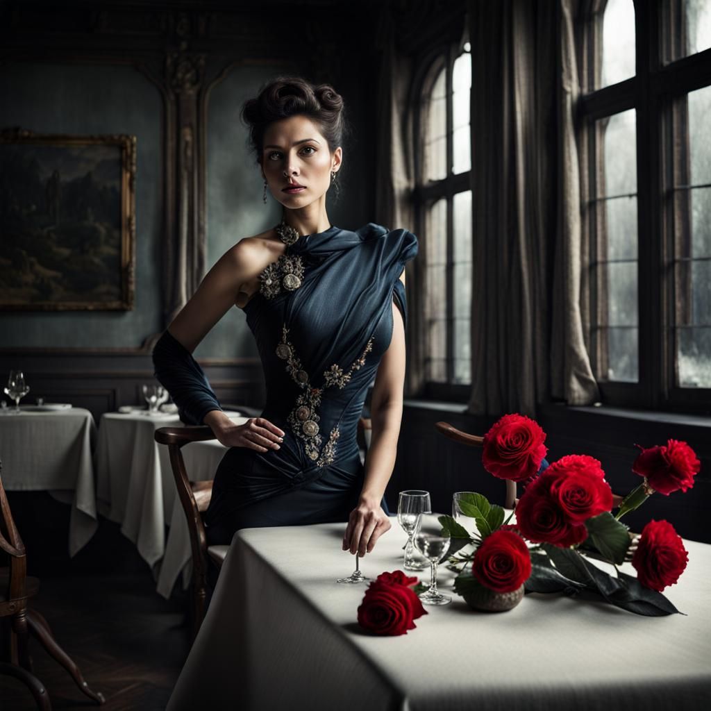 Surreal Restaurant Scene with Exotic Aliens, Professional Ph...