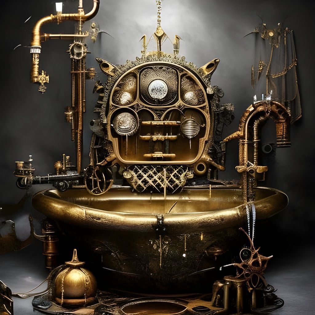 Steampunk Pool with Golden Gears and Cosmic Cubes