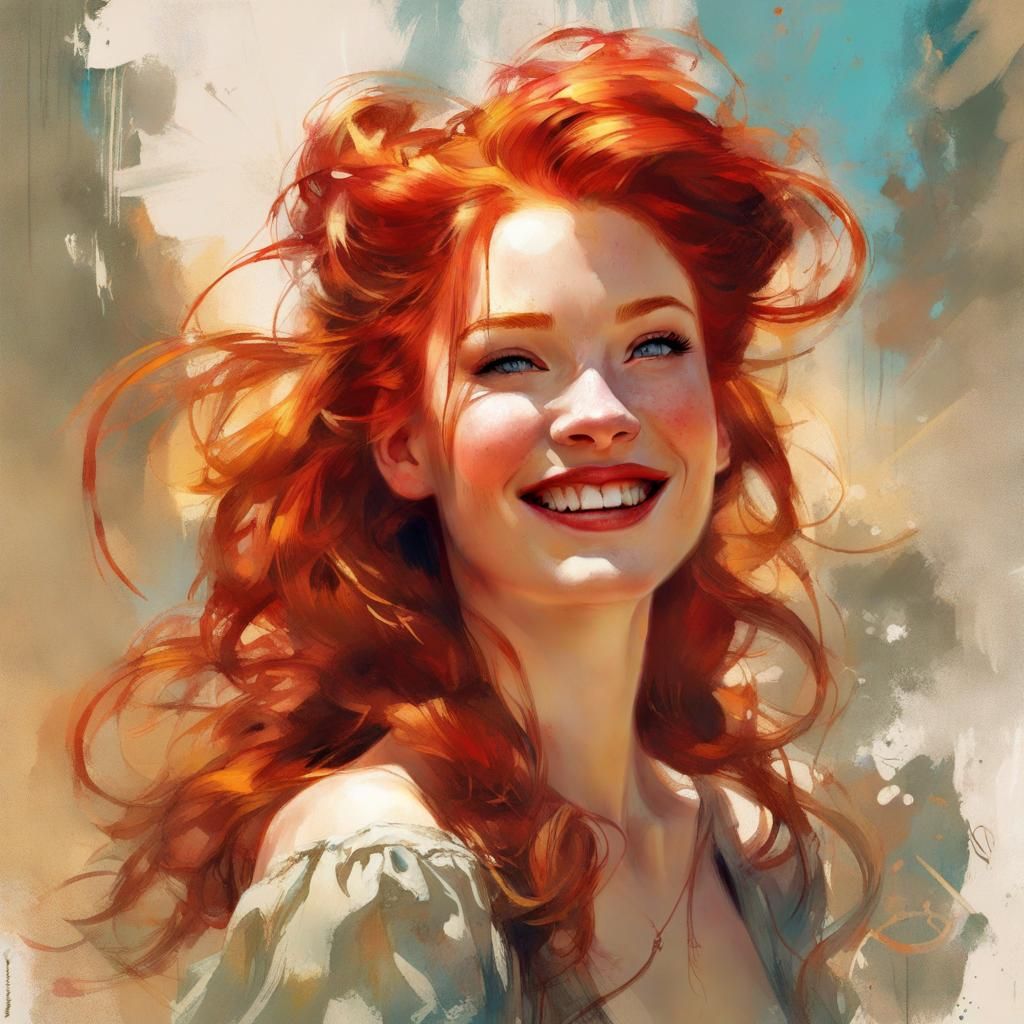 Smiling Redhead Portrait in Pin-Up Style