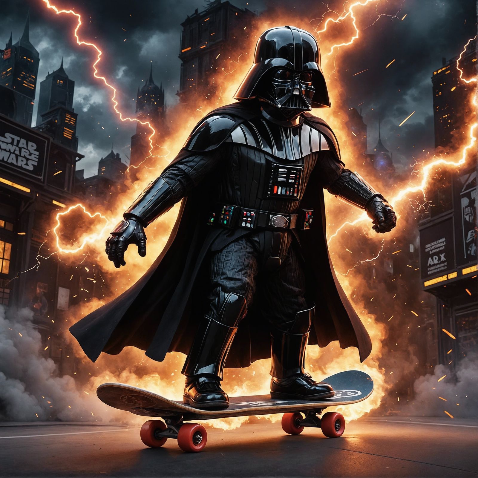 Darth Vader Skateboard Portrait in Mixed Animation Style
