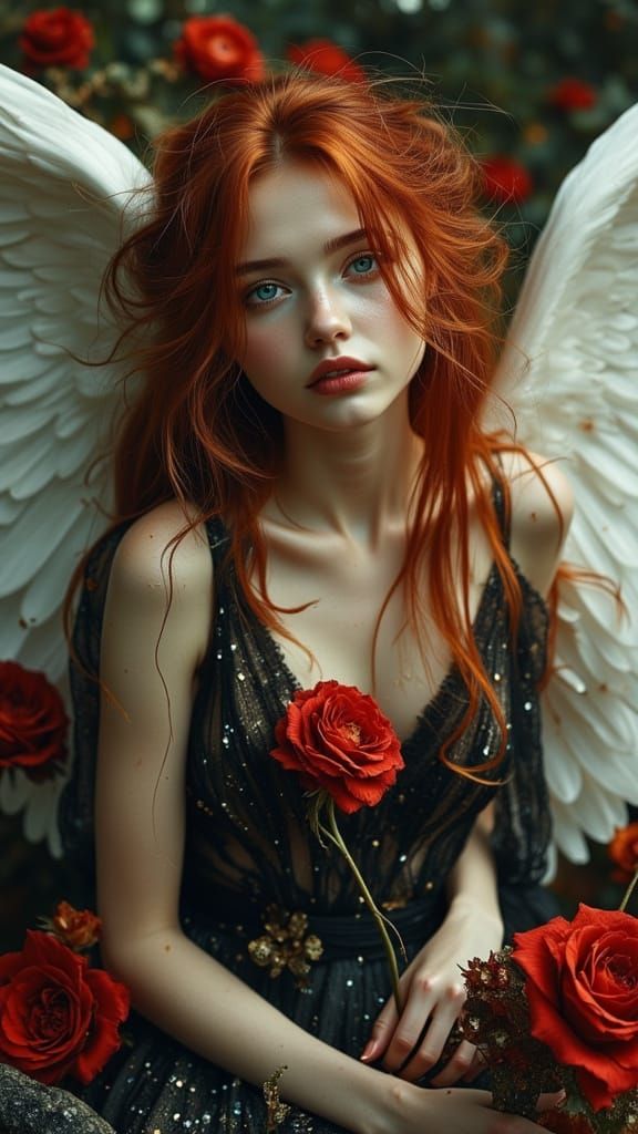 Ethereal Fallen Angel in Romantic Despair