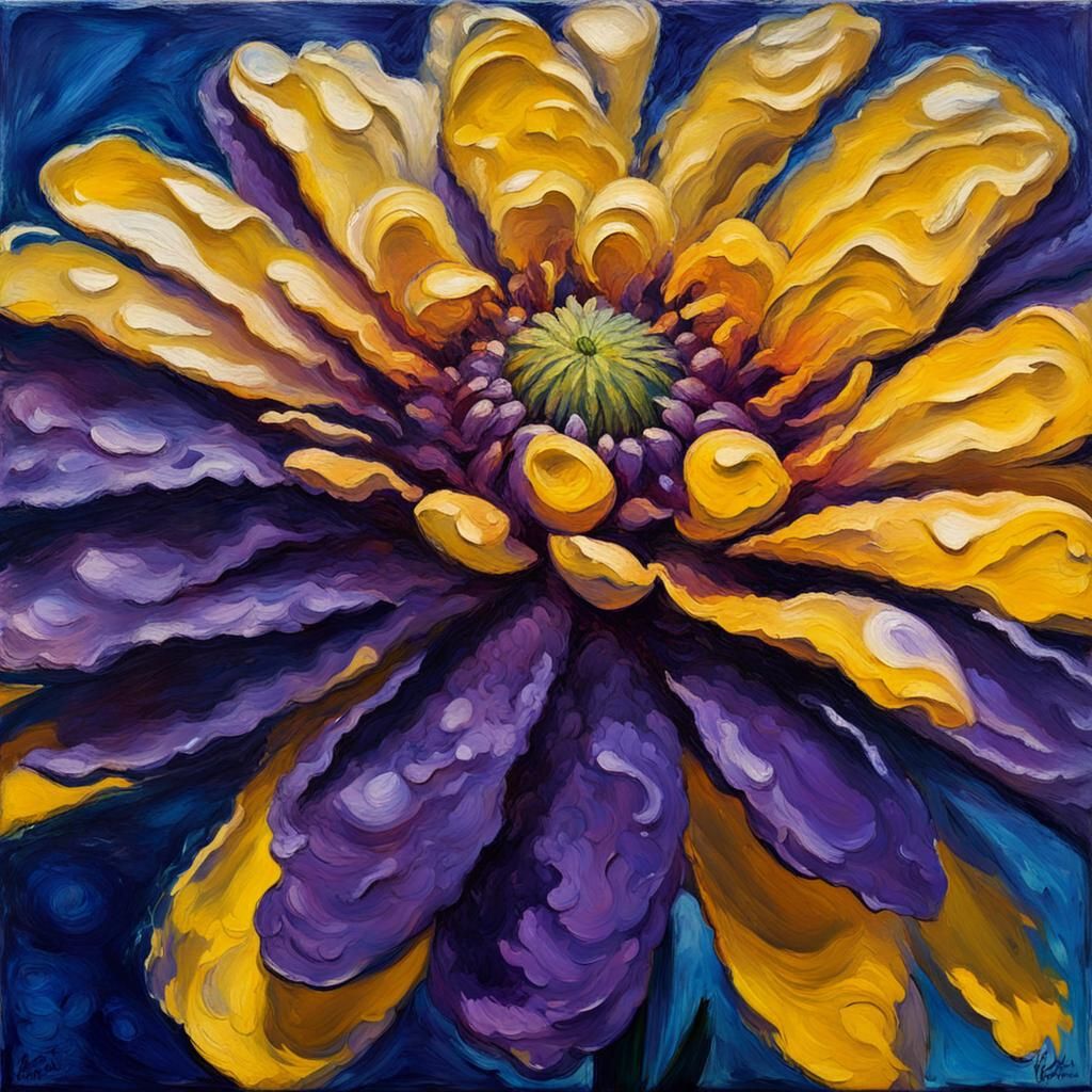 Zinnia Frozen in Ice: Neo-Impressionist Oil Painting