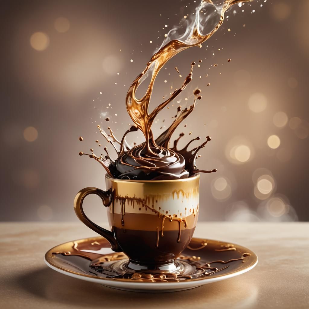 Hyperrealistic Chocolate Cup with Golden Lighting