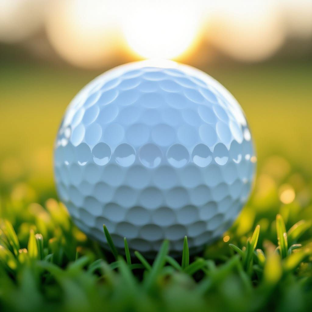Pristine Golf Ball on Green Grass Macro Photo