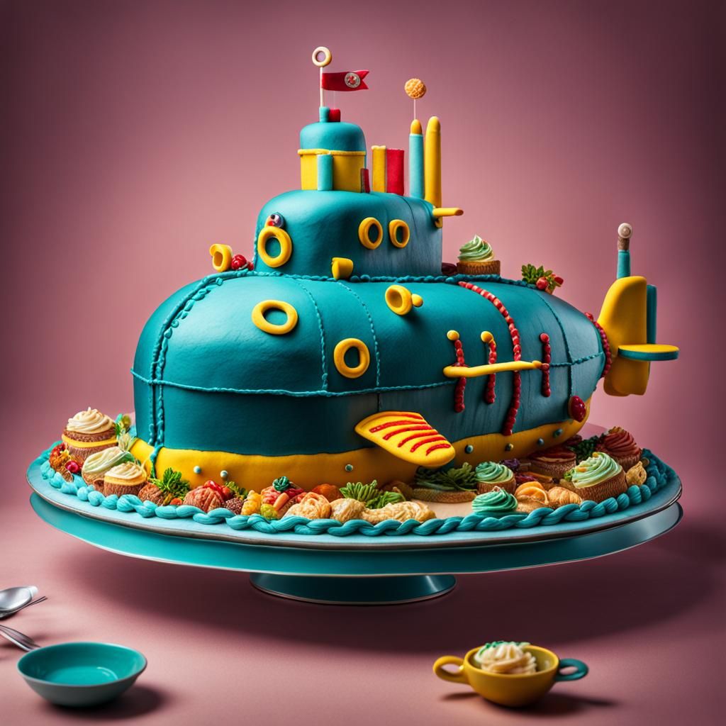 Submarine Birthday Cake: Hyperrealistic Food Photography