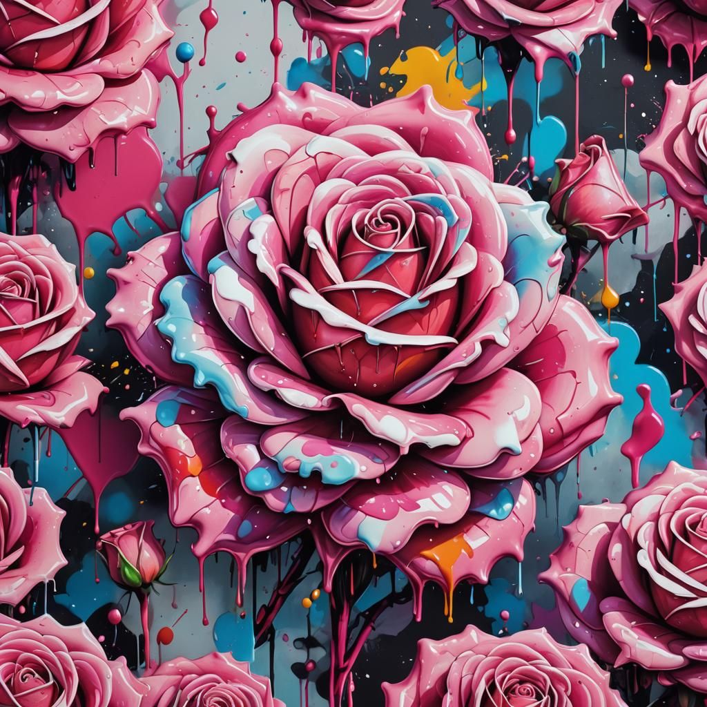 Candyfloss Rose Graffiti Art in Ultra Quality