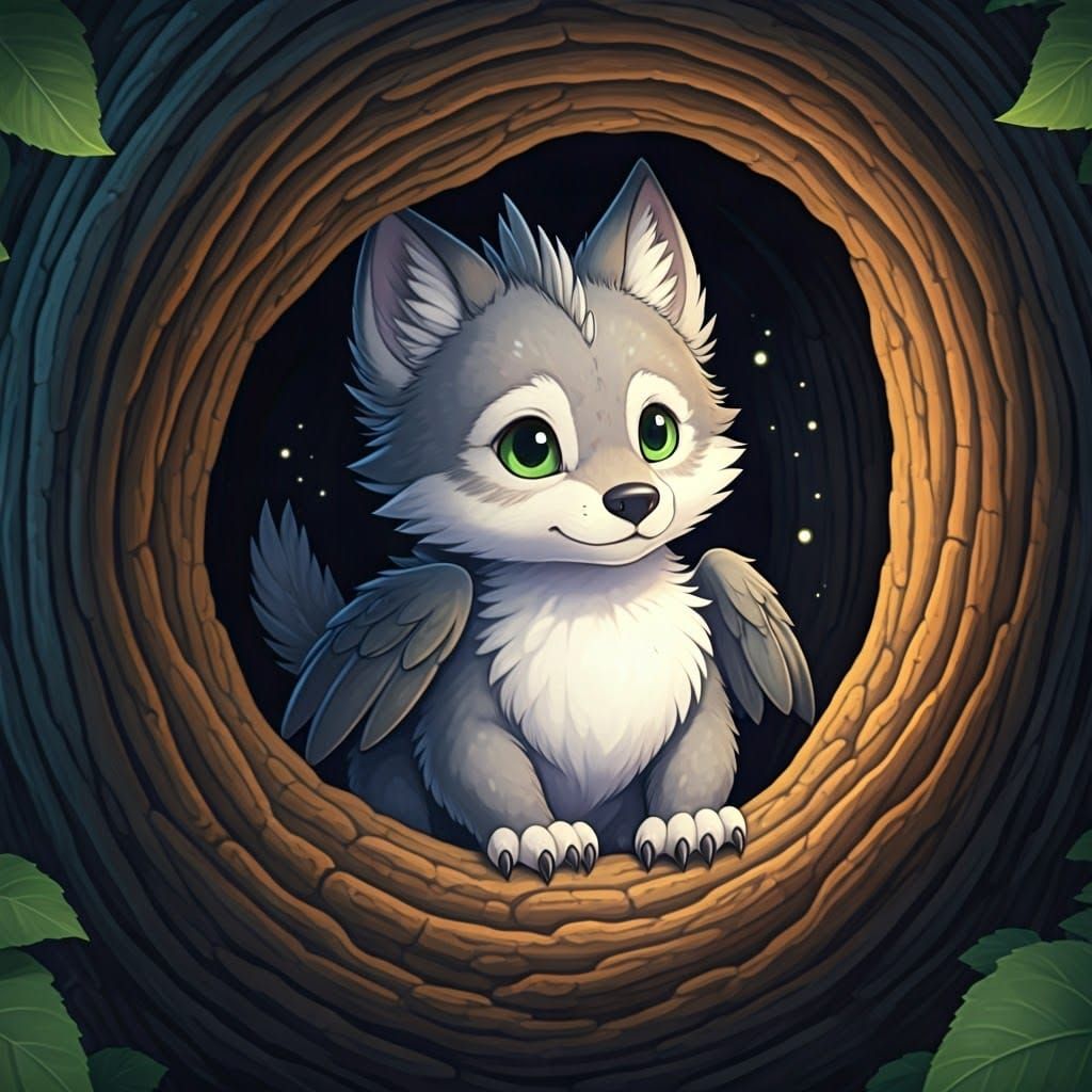 Whimsical Grey Dragon Finds Peace in Hollow Tree