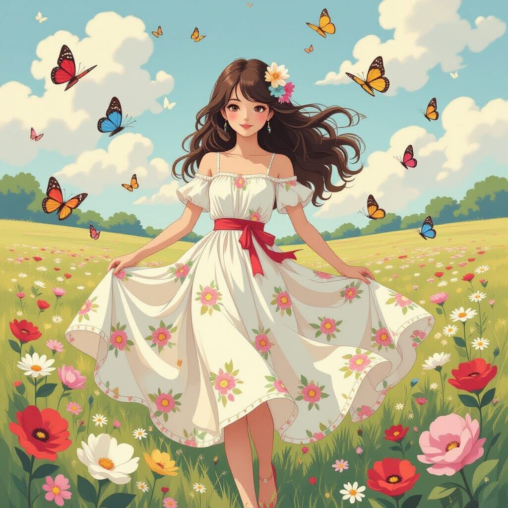 Whimsical Girls, Flowers, and Butterflies