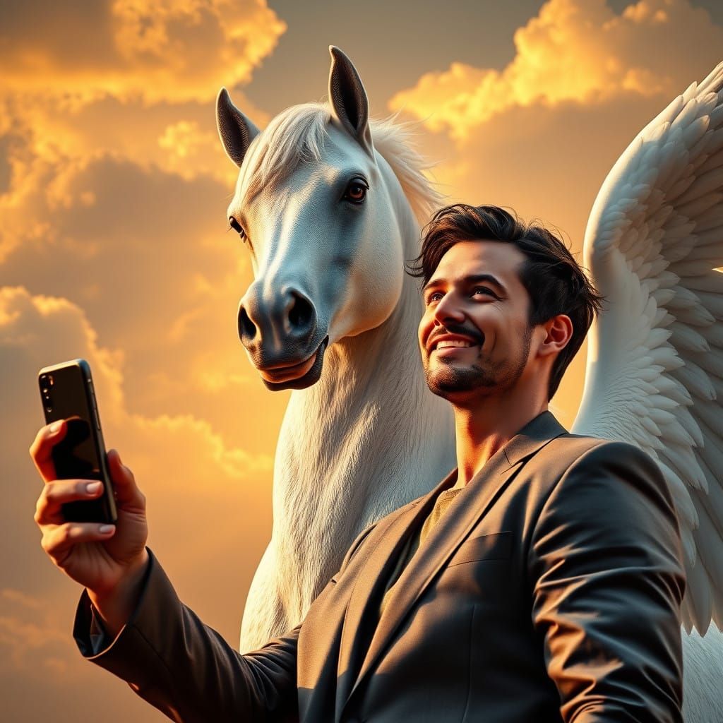 Majestic Pegasus Captured in Hyperrealistic Sunset Portrait