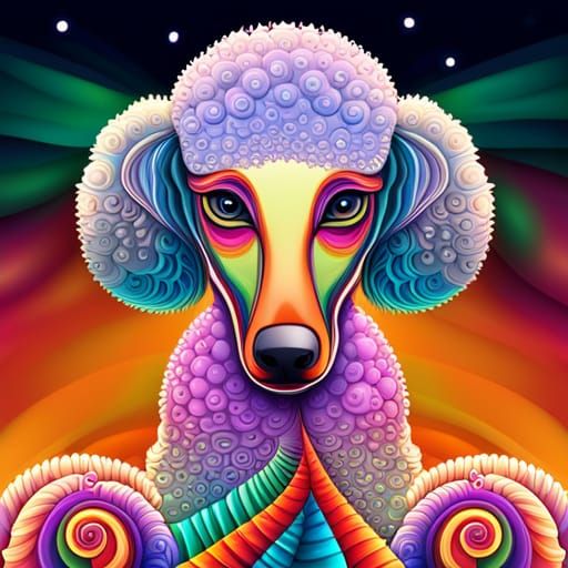 Whimsical Fractal Poodle in Bright Colors