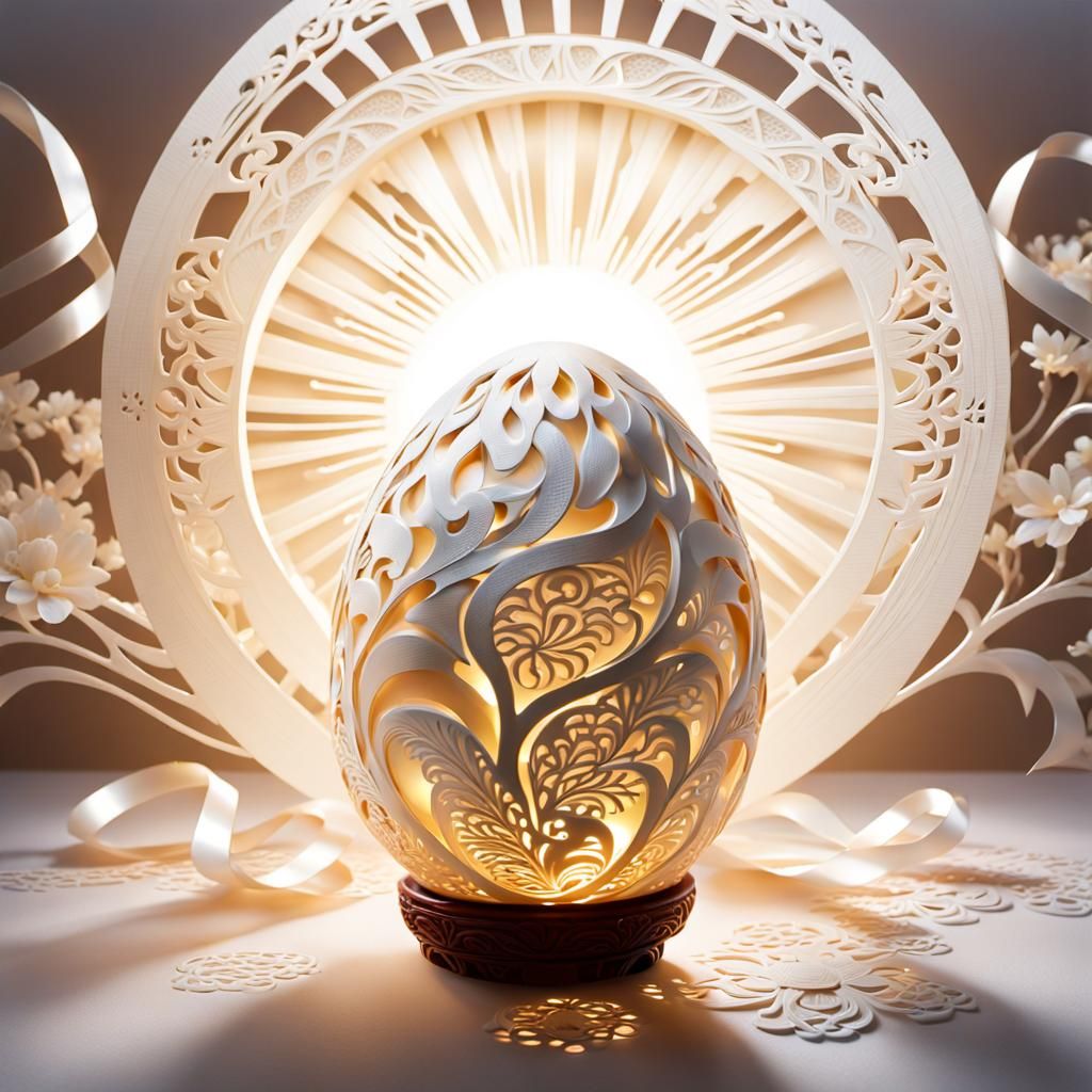Carved Egg with Asian Motif in Hyperrealism