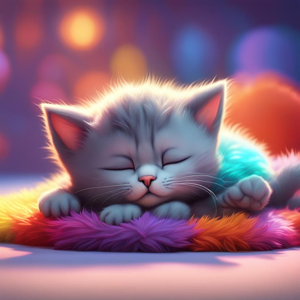 Gray Kitten Sleeping: Pixar-Style 3D Digital Art