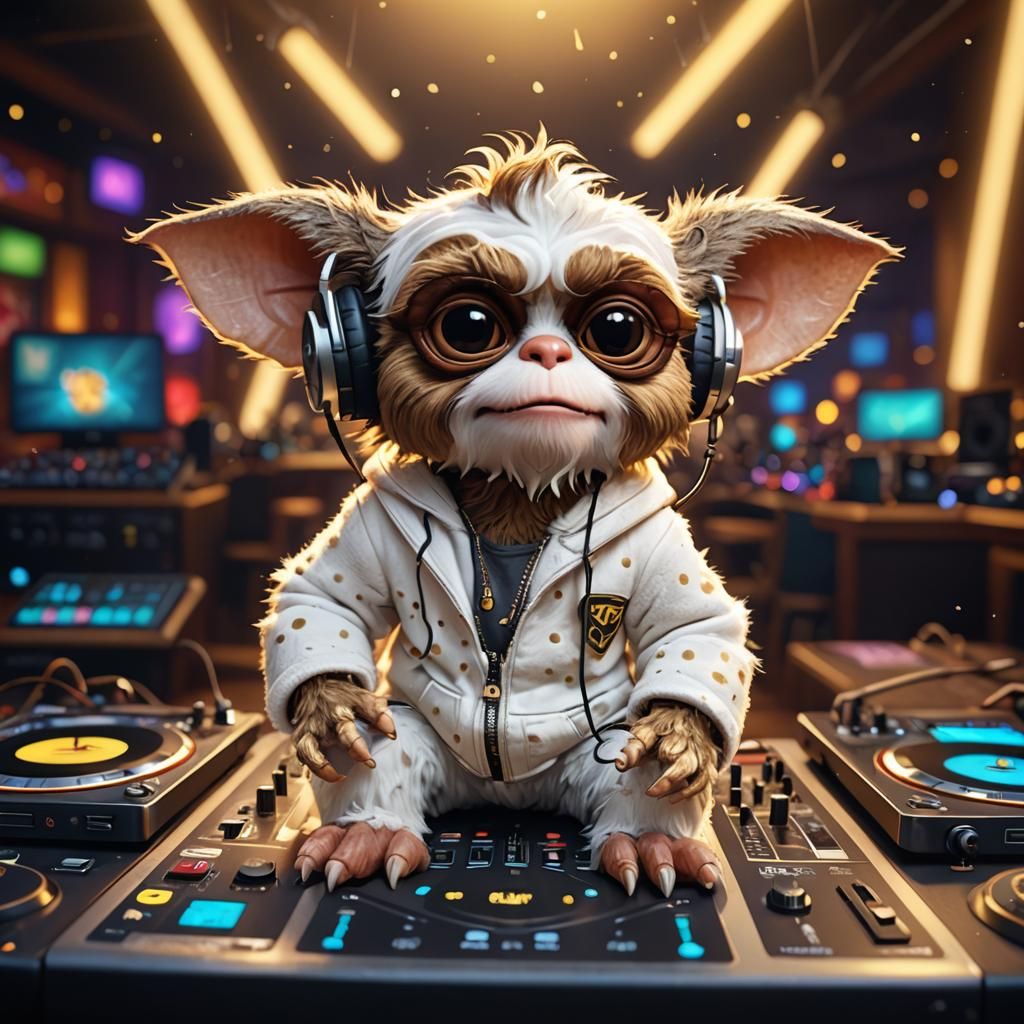 Gizmo Gremlin DJ in Music Club, Pixar Style