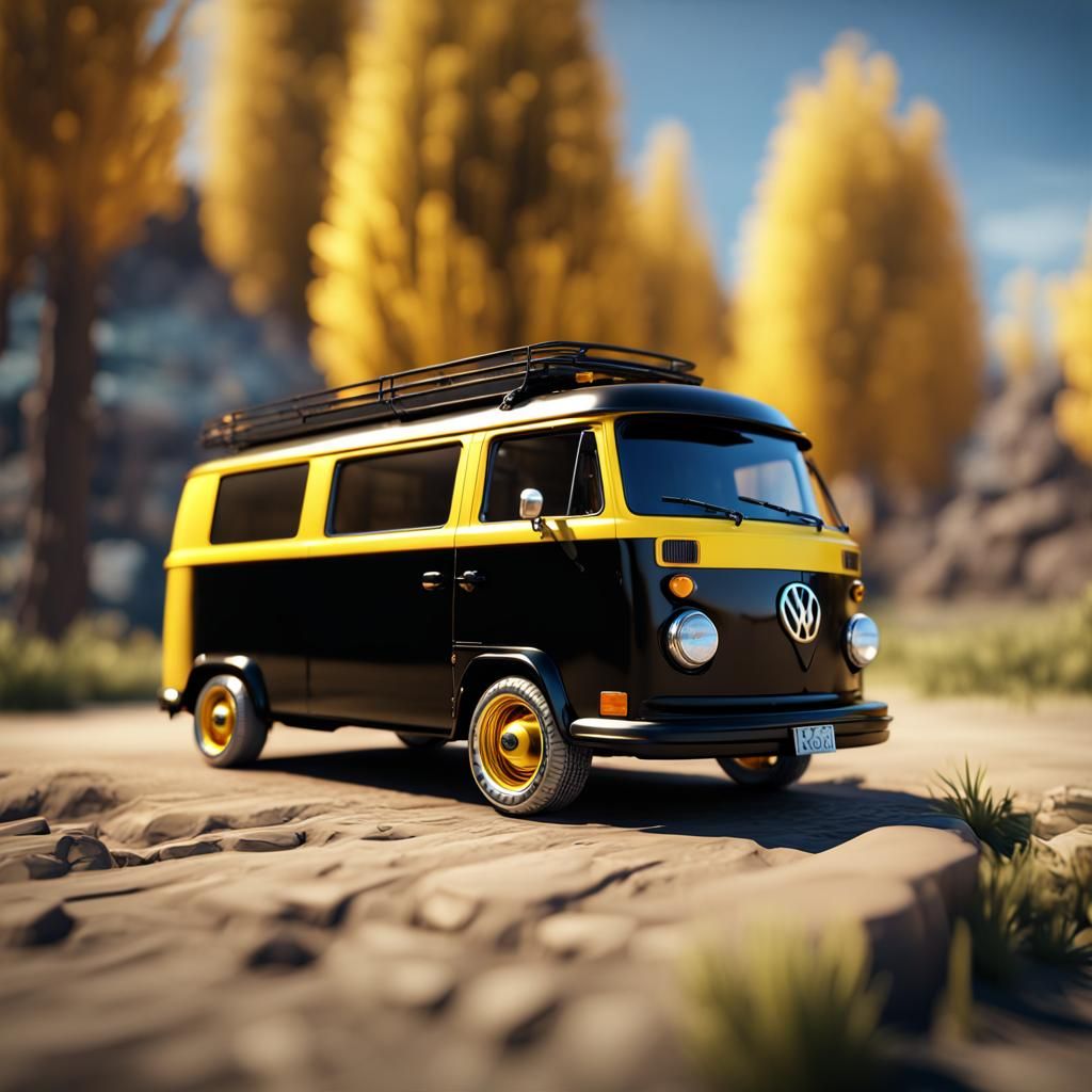 Black and Yellow Volkswagen Van in 3D