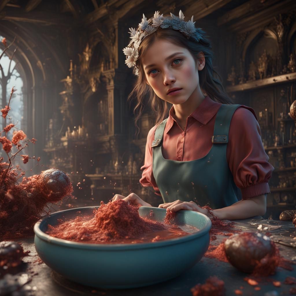 Fantasy Portrait of Young Girl in Detailed Matte Painting