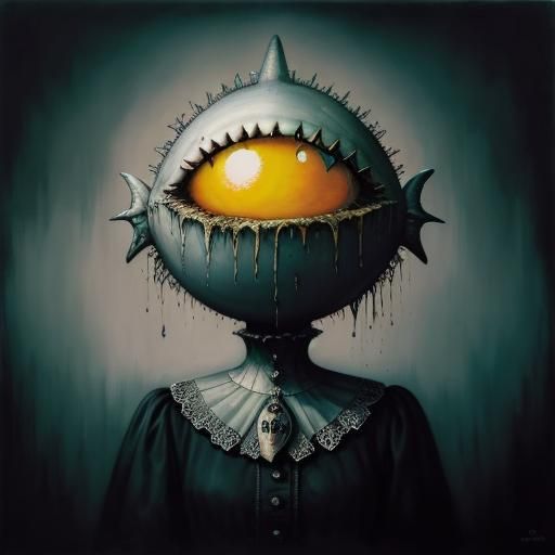 Surreal Shark with Egg Face in Gothic Style