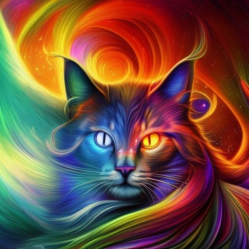 Cosmic Cat Unicorn in Hyperdetailed Digital Art