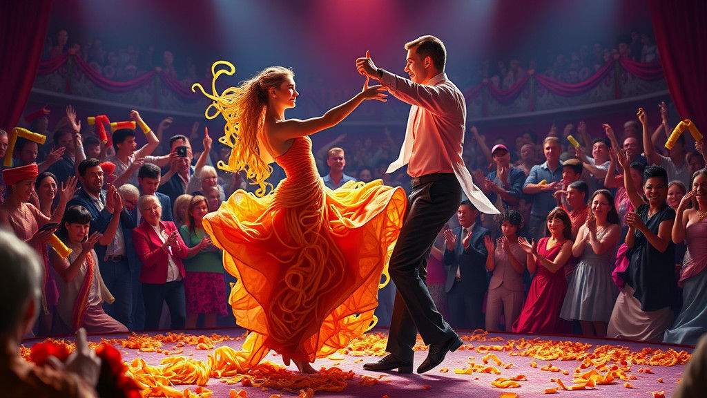 Spaghetti Dancers Compete: A Fantasy Art Scene