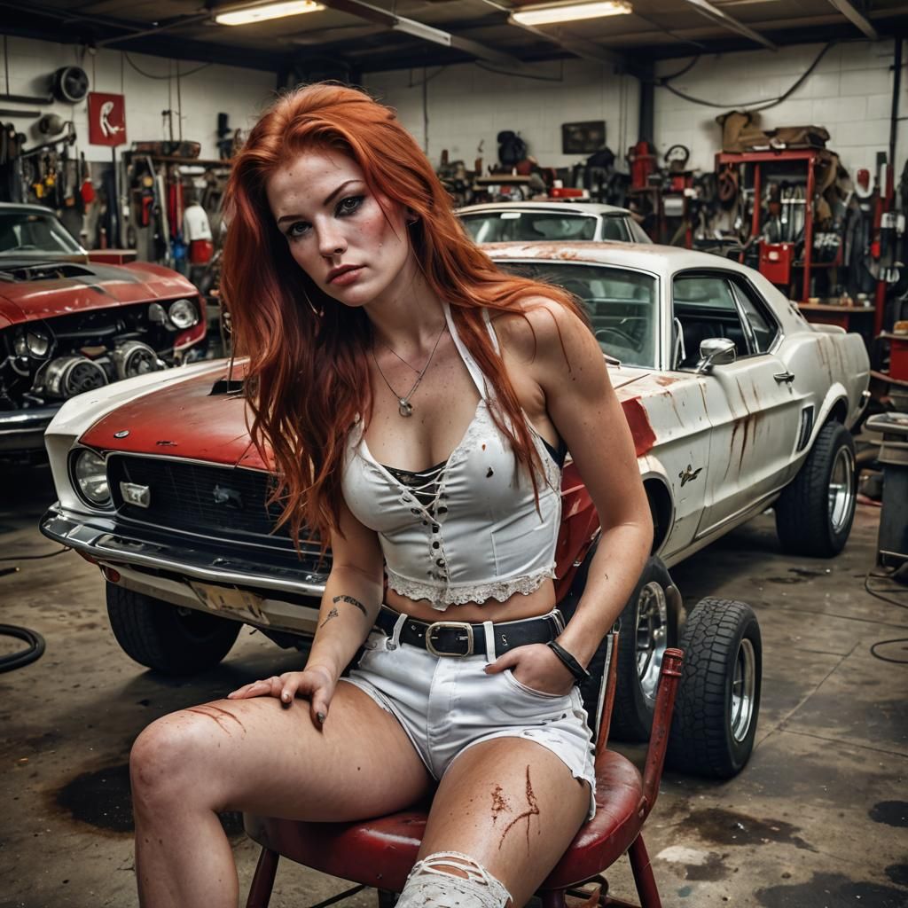 Hyperrealistic Car Mechanic in Tuning Shop
