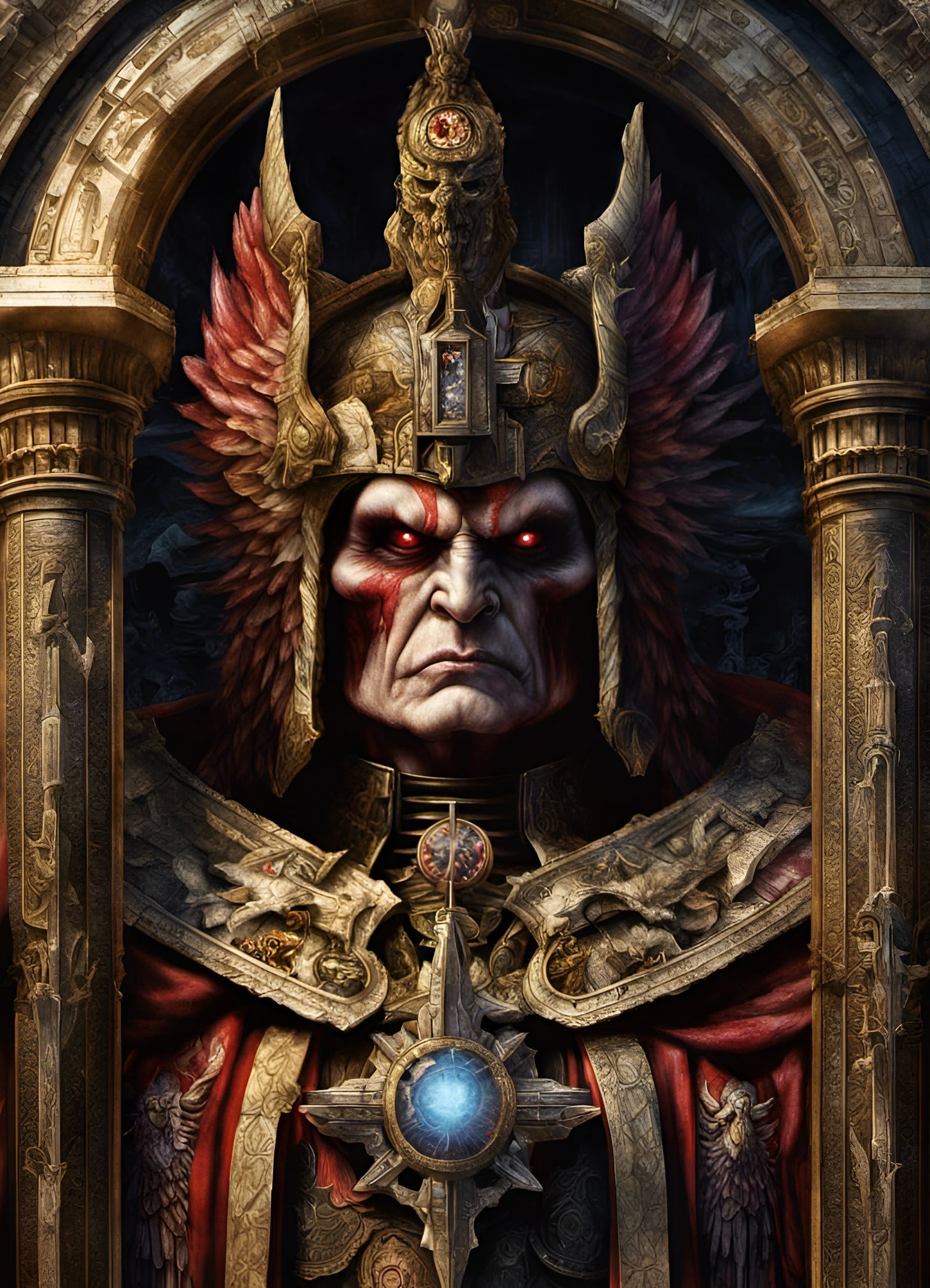 Emperor of Mankind as Malevolent Deity: Colored Pencil Art