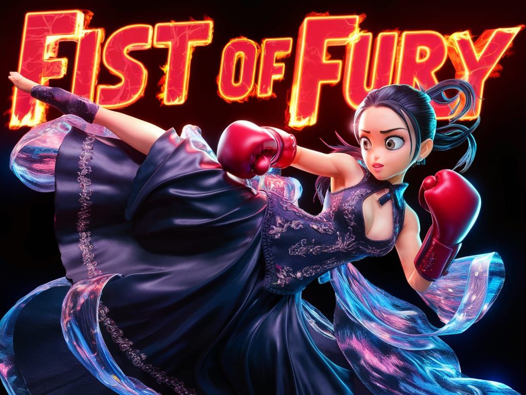 Anime Martial Artist Movie Poster in 3D Render