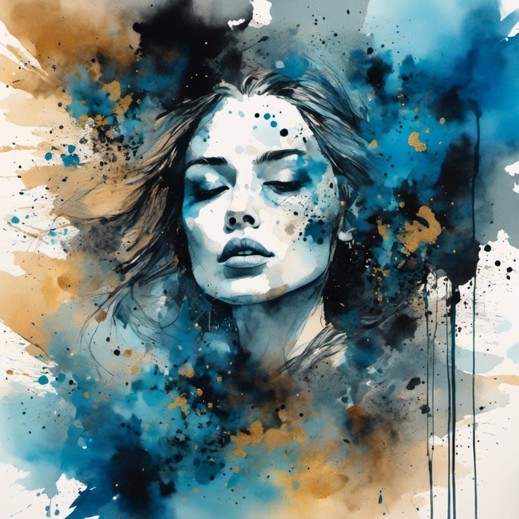 Ethereal Woman in Surreal Ink Splash Art