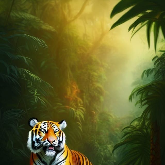 Tiger in Jungle: Detailed Digital Painting