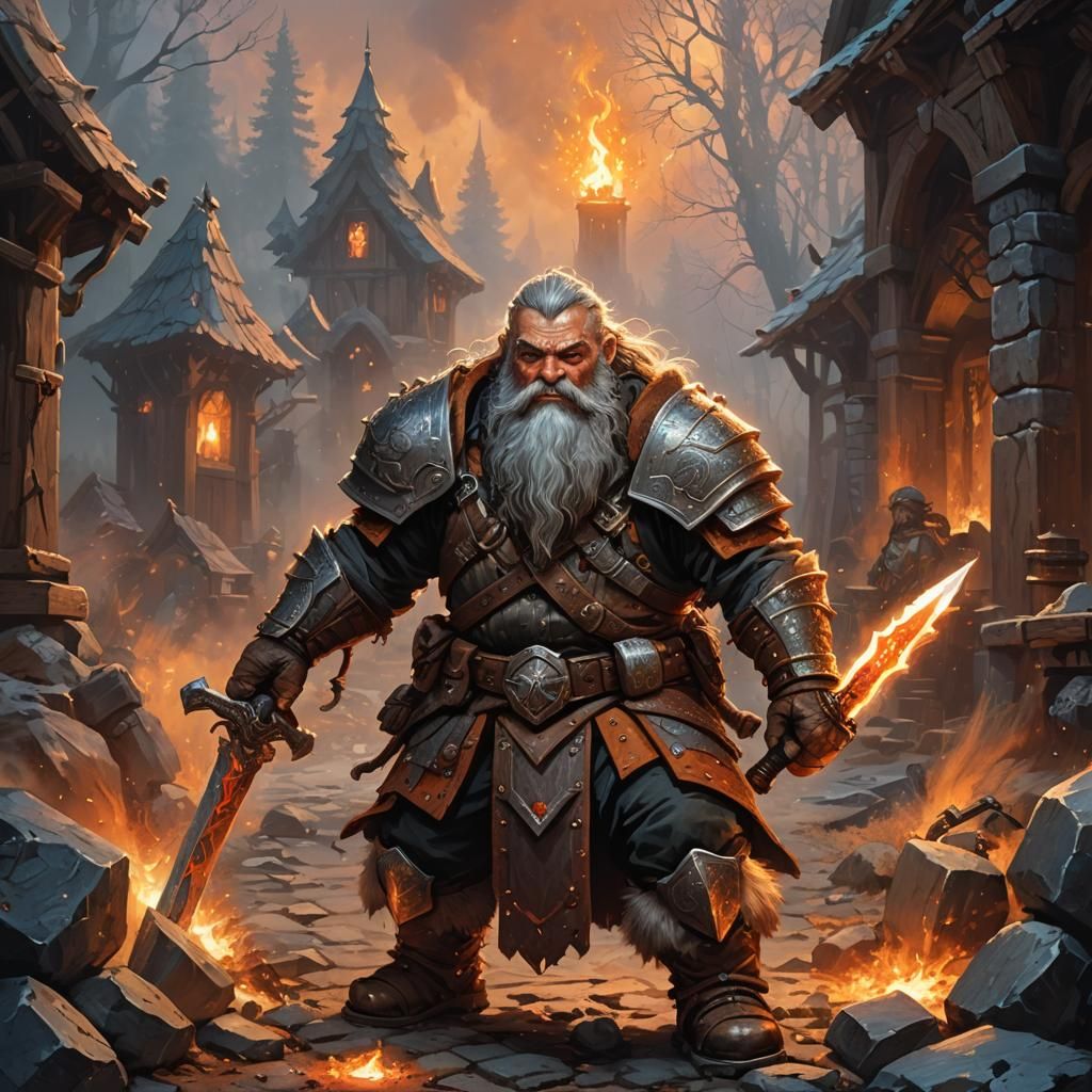 Dwarf Forges Sword: Fantasy Oil Painting