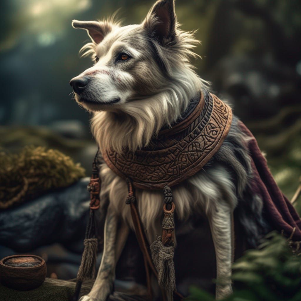 Hyperrealistic Dog Druid Character Portrait