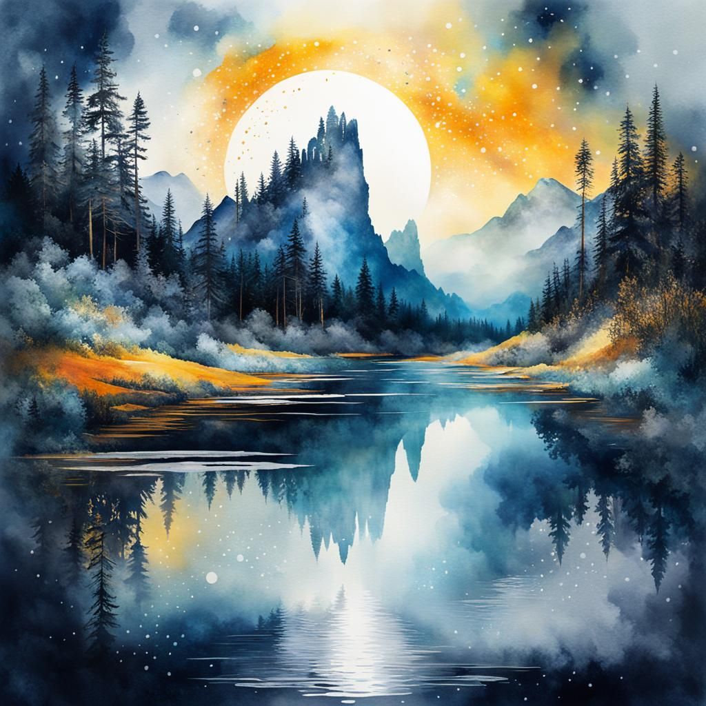 Dreamland Abyss: A Double Exposure Watercolor Art