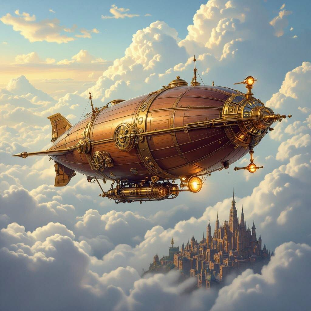 Steampunk Zeppelin Soaring Through Clockwork Skies
