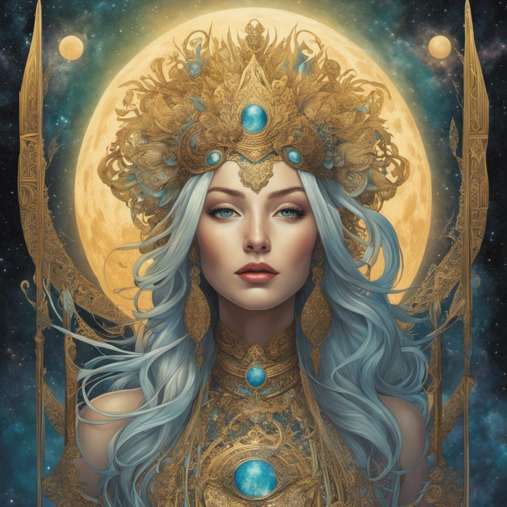 Majestic Moon Goddess in Visionary Art Style