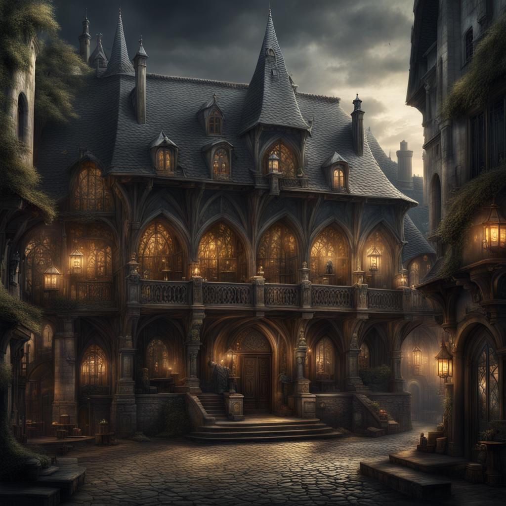 Medieval Auction House in Dark Fantasy Style