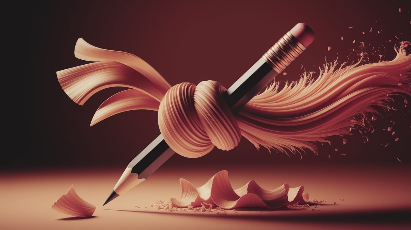 Surreal Floating Pencil Knot with Shavings
