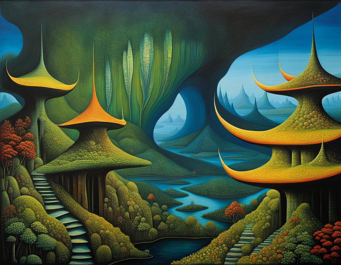 Mystic Cat in Hundertwasser and Bosch Style