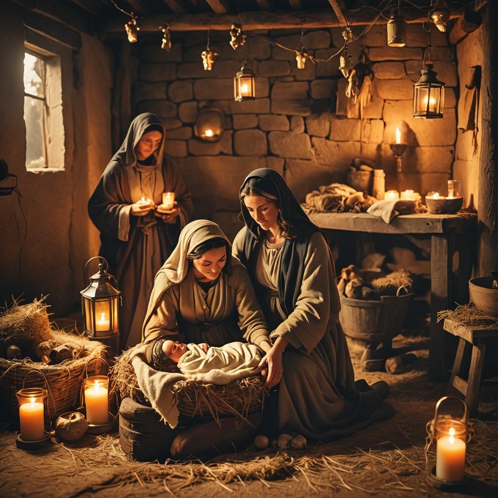 Baby Jesus in Manger: Cinematic Film Still