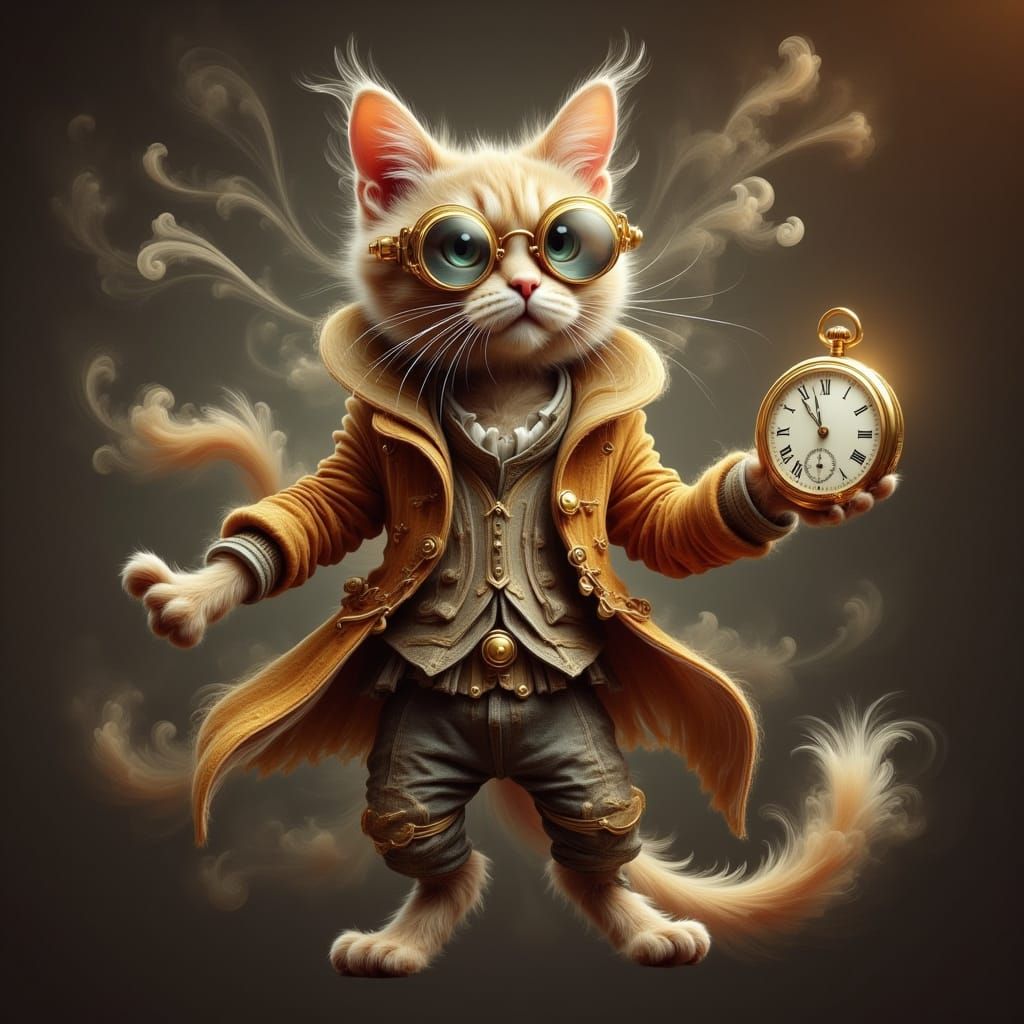Steampunk Cat Time Traveler with Magic