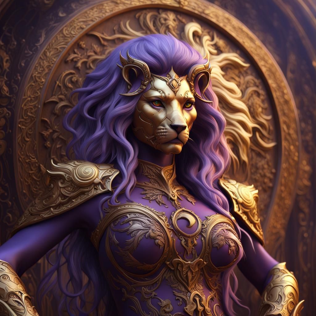 Gold Lion Humanoid in Dark Fantasy Style
