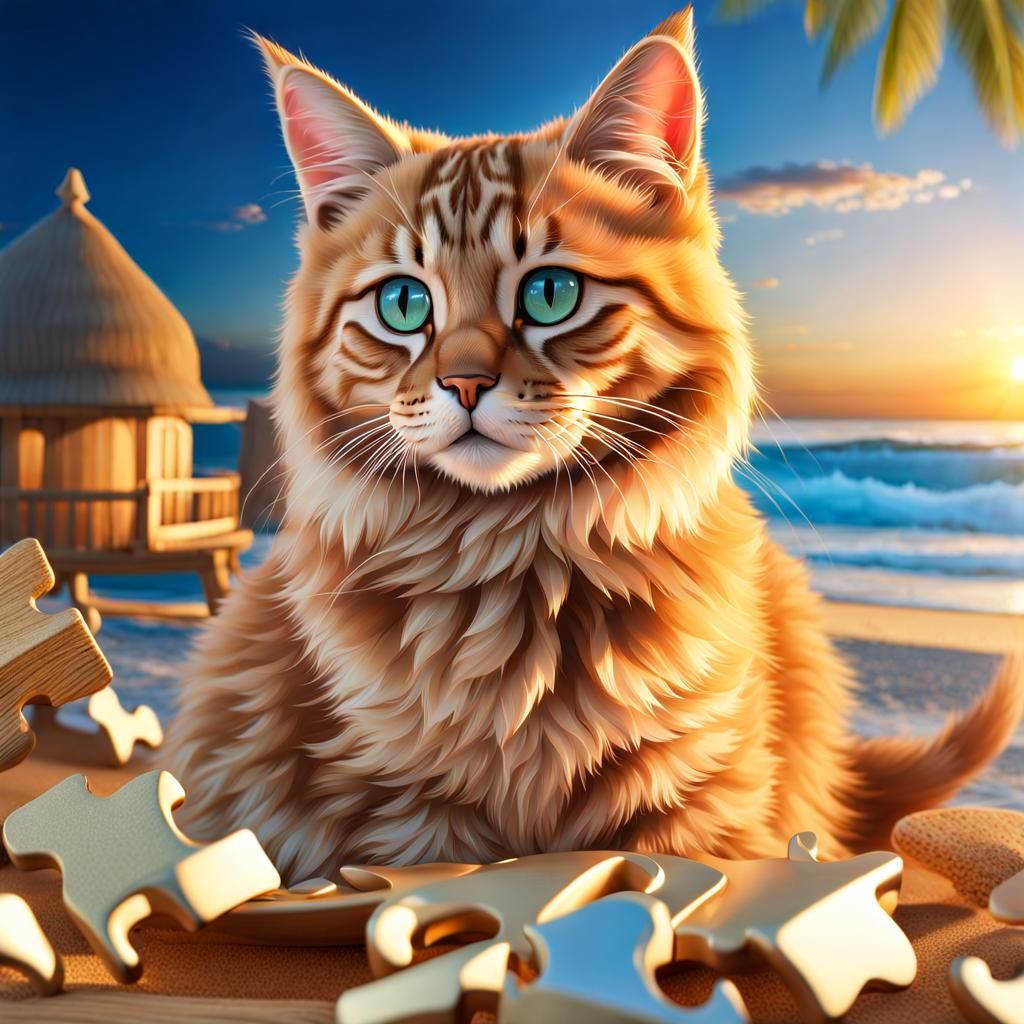 3D Wooden Cat Puzzle in Octane Render