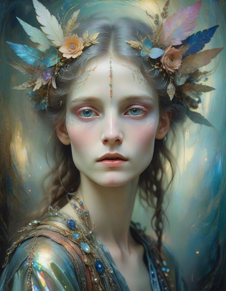 Mystical Androgynous Figure in Symbolist Portrait