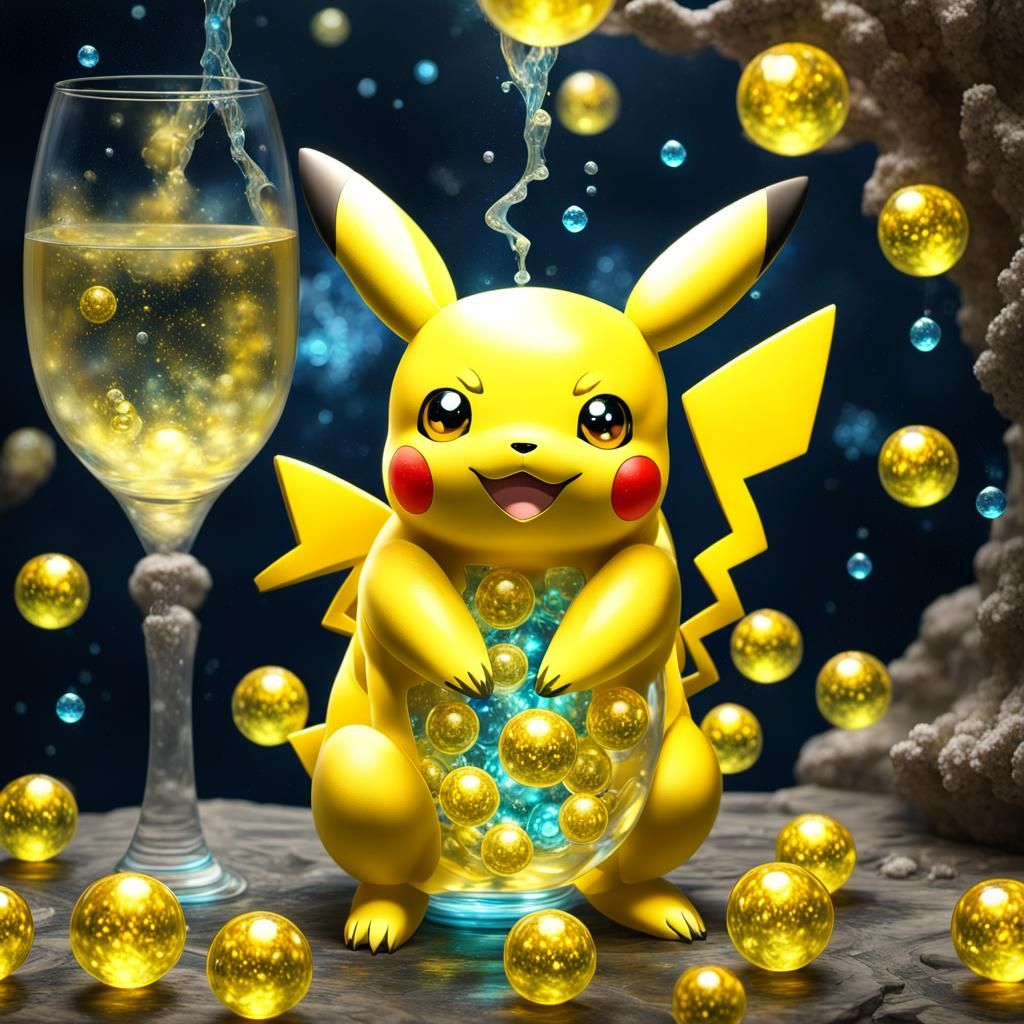 delicate yellow soft glass very cute Pikachu filled with bio...