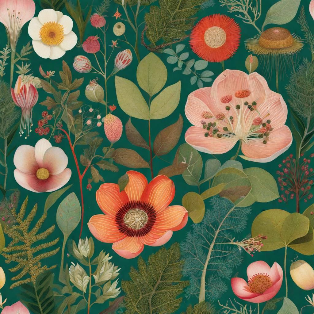 Botanical Art Brut Illustration of Forest Flora