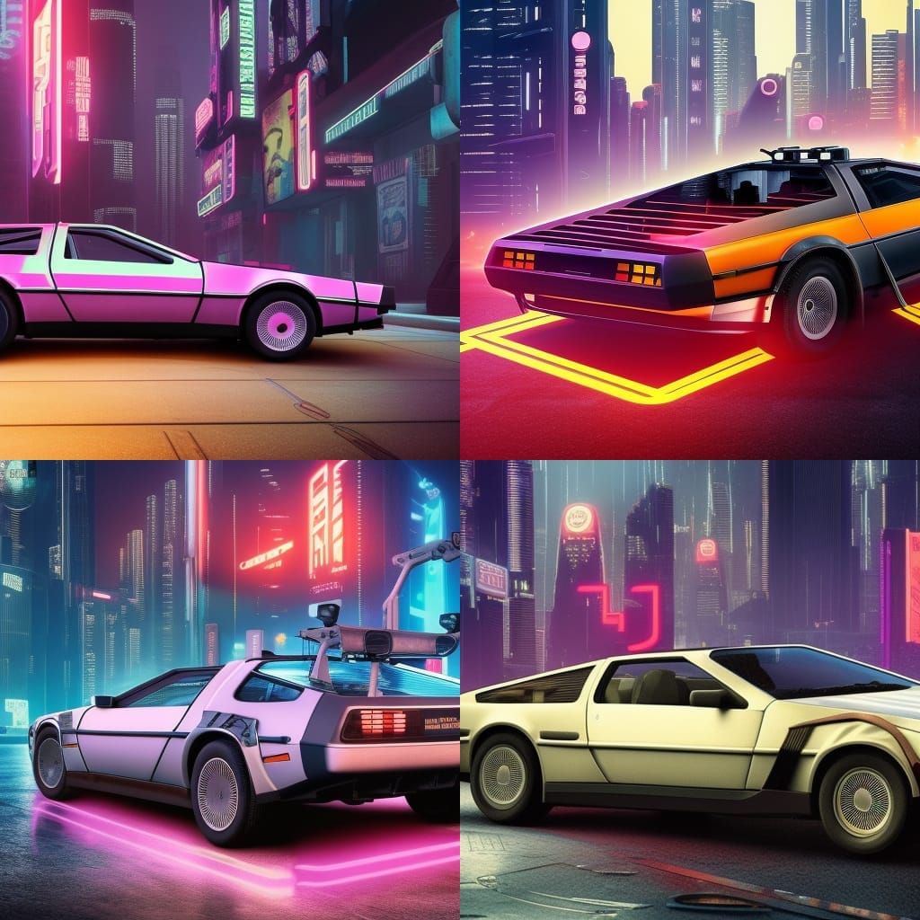 Cyberpunk Delorean in Neon Cityscape