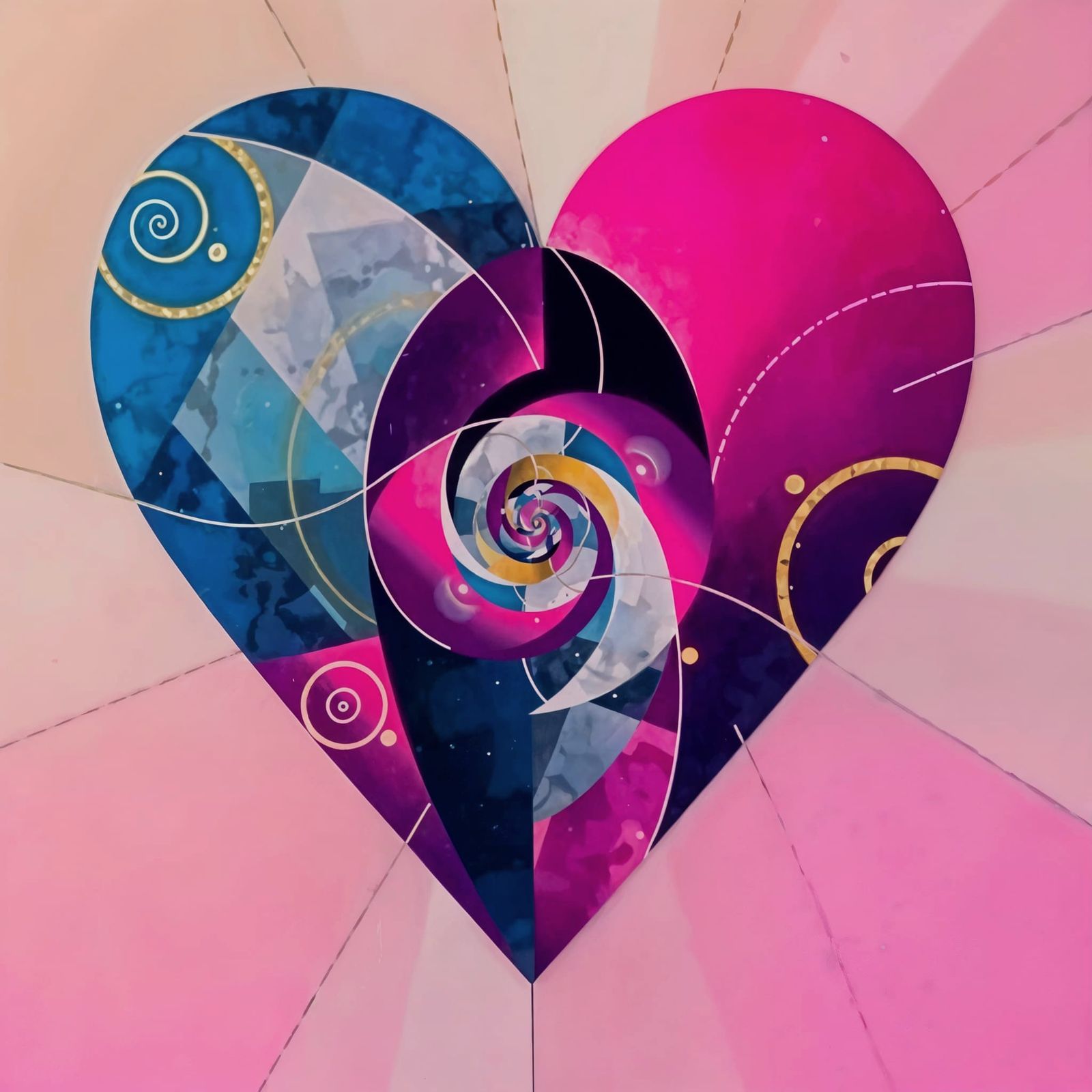 Ethereal Heart Form in Vibrant Geometric Dance